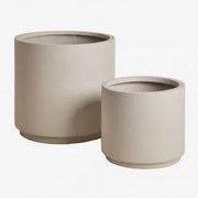 Zestaw 2 Doniczek Zewnętrznych Ø25 Cm / Ø35 Cm Z Polipietry Saturno Sand Grey - Sklum