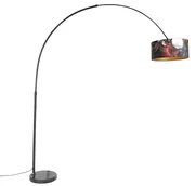 Luk Lampa podłogowa łuk czarna klosz welurowy kwiaty 50cm - XXL Nowoczesny Oswietlenie wewnetrzne