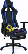Czarno-niebieski gamingowy fotel z podnóżkiem Z1-Z74