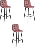 Hokery barowe Valora TEOTO, ciemnoróżowy aksamit z czarnymi stalowymi nogami x3