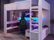 Łóżko piętrowe 140×200 cm - z biurkiem - z oświetleniem LED - z 1 szufladą - z półką - białe (bez materaca)