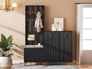 Zestaw wieszaków - z haczykami, ławką na buty i szafką - Czarny