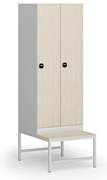 Szafka ubraniowa S1 z ławką, 2-drzwiowa, 1875 x 600 x 500/800 mm, demontaż, zamek RFID, drzwi laminowane, brzoza