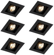 Zestaw 6 nowoczesnych regulowanych reflektorów wpuszczanych czarnych - Oneon 70