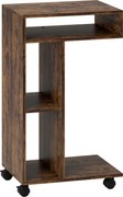 HOMCOM Stolik boczny, wózek serwisowy w kształcie C, 4 kółka, 3 przegródki, 40 x 30 x 69 cm, Rustykalny-brąz