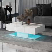 Stolik kawowy z 2 szufladami i oświetleniem LED - Biały stolik kawowy - do salonu Pokój