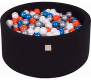 Okrągły Suchy Basen Z Piłeczkami 7cm Dla Dziecka, 90x40cm/300 Piłek, Bawełniany, Czarny, Piłki: Niebieska Perła, Biała Perła, Pomarańczowe, Srebrne - Meowbaby®