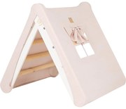 Domek Z Drabinką Dla Dzieci 60x61 Cm Składaną Do Pokoju. Drewno, Len, Wiskoza, Różowy Domek, Biała Drabinka. - Meowbaby®