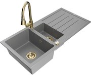 Mexen Andres zlewozmywak granitowy 1,5-komorowy z ociekaczem i baterią kuchenną Elia, szary - 6515-71-670101-50