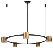 Kodo 5 czarno złota – lampa wisząca pierścień - żyrandol ze złotymi reflektorami, średnica 72cm