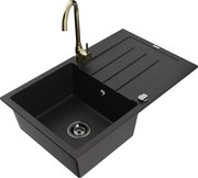 Mexen Bruno zlewozmywak granitowy 1-komorowy z ociekaczem i baterią kuchenną Telma, czarny - 6513-77-670200-50-B