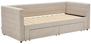 Łóżko wysuwane 2 x 80 x 200 cm - Z rozsuwanym stelażem i szufladami - Teksturowana tapicerka - Beżowy - CAMITY
