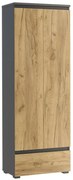 Zamykany regał z szufladą i półkami antracyt + dąb craft N3-B97