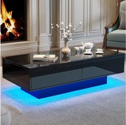 Stolik kawowy z 2 szufladami - 115 x 55 x 34 cm - Diody LED - Płyta wiórowa - Czarny połysk