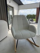 Fotel bujany do salonu, sypialni, na płozach jasny beż, tkanina boucle, FW2