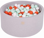 Okrągły Suchy Basen Z Piłeczkami 7cm Dla Dziecka, 90x40cm/300 Piłek, Bawełniany, Jasnoszary, Piłki: Pomarańczowe, Białe, Miętowe - Meowbaby®