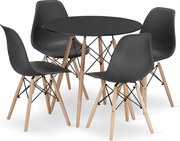 Zestaw obiadowy Valora | Okrągły stół KOVA 80 cm, czarny + 4 czarne krzesła OSAKA