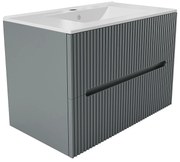 Szafka łazienkowa wisząca ryflowana z umywalką - Szary - 80 cm - PAVANI