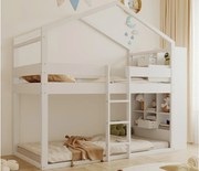 Łóżko piętrowe 90x200 cm - z przegródkami do przechowywania - z 2 małymi szufladami - biały​ (materac nie jest wliczony w cenę)