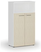 Szafa biurowa kombinowana PRIMO WHITE, drzwi na 3 poziomach, 800 x 420 x 1434 mm, biały/brzoza