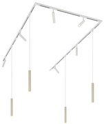 Nowoczesny system oświetleniowy szynowy z 6 reflektorami i 4 lampami wiszącymi w kolorze beżowym i białym, jednofazowy - Slimline Uzzy Keno Nowoczesny Oswietlenie wewnetrzne