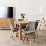 Zestaw Stół Okrągły Rozkładany HARRY 102-142 cm Dąb Artisan i 4 Krzesła NEVEL Szare Skandynawskie