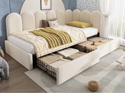 Rozkładana sofa 90x190 cm - z 2 szufladami - tkanina welurowa - z stelażem lamelowym - Beżowy​ (bez materaca)