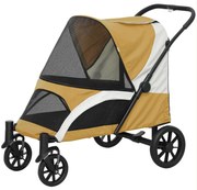 PawHut Wózek dla Psów, Składany Wózek dla Dużych Psów, Wózek dla Zwierząt z 4 Kołami, Linami Bezpieczeństwa, Hamulcami, Brązowy