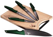 Zielone noże ze stali nierdzewnej z bambusową deską F0-R57