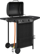 Outsunny Grill Gazowy 7 KW na Wózku z 3 Palnikami i Bocznym Gotowaniem, Pokrywa, 107 x 54 x 96 cm, Czarny