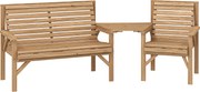 Outsunny Zestaw 3 krzeseł ogrodowych, meble balkonowe z otworem na parasol, krzesło ogrodowe, ławka, odłączany stolik 121x65x90 cm naturalne drewno | Aosom PL