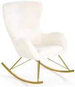 Kremowy fotel bujany boucle na złotej podstawie A7-R93