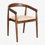 Krzesło Jadalniane Z Podłokietnikami Z Drewna Tekowego I Skóry Visby Beige Vintage - Sklum