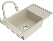 Mexen Elias zlewozmywak granitowy 1-komorowy z ociekaczem i baterią kuchenną Elia, beżowy - 6511-69-670101-69