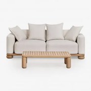 Zestaw Salonowy Z Sofą Dwuosobową I Stolikiem Kawowym Z Drewna Akacjowego 125x80 Cm Ioanis Jasny Akacjowy Brąz - Sklum