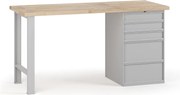 Stół warsztatowy G7, blat bukowy, 1700 x 685 x 840 mm, 1x kontener, 5x szuflada, szary