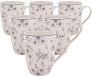 Zestaw 6 ceramicznych kubków Delikatne kwiaty 300 ml, szary