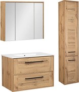Zestaw Łazienkowy 80cm Vivien Dąb Wotan Słupek Szafka z Lustrem