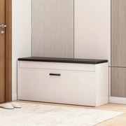 Biała szafka na buty z wyściełaną ławką i schowkiem – 100 x 49 x 35 cm