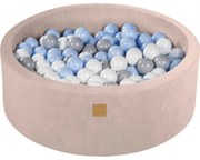 Okrągły Suchy Basen Z Piłeczkami 7cm Dla Dziecka, 90x30cm/200 Piłek, Welurowy, Ecru, Piłki: Szare, Białe, Błękitne - Meowbaby®