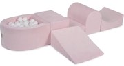 Piankowy Zestaw Do Zabawy Z Suchym Basenem 57x45x30cm/100 Piłek 7cm, Plac Zabaw Dla Dziecka, 5 Elementów, Welurowy, Jasnoróżowy, Piłki: Białe - Meowbaby®