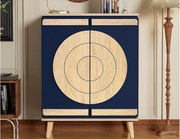 Nowoczesna szafa na buty 76x37x98,5 cm - z 2 drzwiami - Wielopoziomowe przechowywanie - Nogi drewniane - Niebieski i naturalny