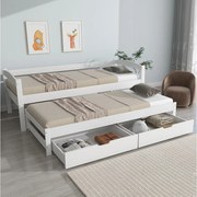 Łóżko rozkładane dla dzieci - 90 x 190/200 cm - z łóżkiem wysuwanym + 2 szuflady - Drewno + MDF - Biały