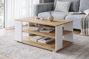 Nowoczesny, prosty stolik kawowy – prostokątny z 2 półkami, 100 cm, dąb wotan, biały mat