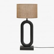 Lampa Stołowa Z Drewna Mango Tiberia Nizina Czarna & Beżowy Len Ø30 Cm - ↑20 Cm Arlina - Sklum