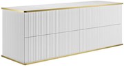 Szafka pod umywalkę wisząca ryflowana ze złotą listwą - Biały - 150 cm - KELIZA
