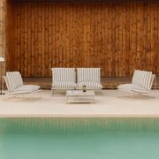 Zestaw Ogrodowy Amaro Z 2-częściową Modułową Sofą, 2 Fotelami I Rozkładanym Stolikiem Bocznym Kremowa Tapioca - Dark Blue - Sklum