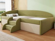 Tapicerowane łóżko dziecięce 90x190 cm - z 2 stopniami - z stelażem lamelowym - Zielony (materac nie jest wliczony w cenę)