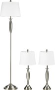 HOMCOM Zestaw 3 Lamp Srebrno Białe 1 Lampa Podłogowa 2 Lampy Stołowe Wykończenie Tkaninowe 38x38x158cm | Aosom PL