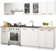 Biały zestaw mebli kuchennych z witryną 240 cm P7-M81